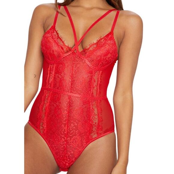 PrettyLittleThing Other - Pretty Little Thing womens S Red bodysuit lace lingerie strappy one piece